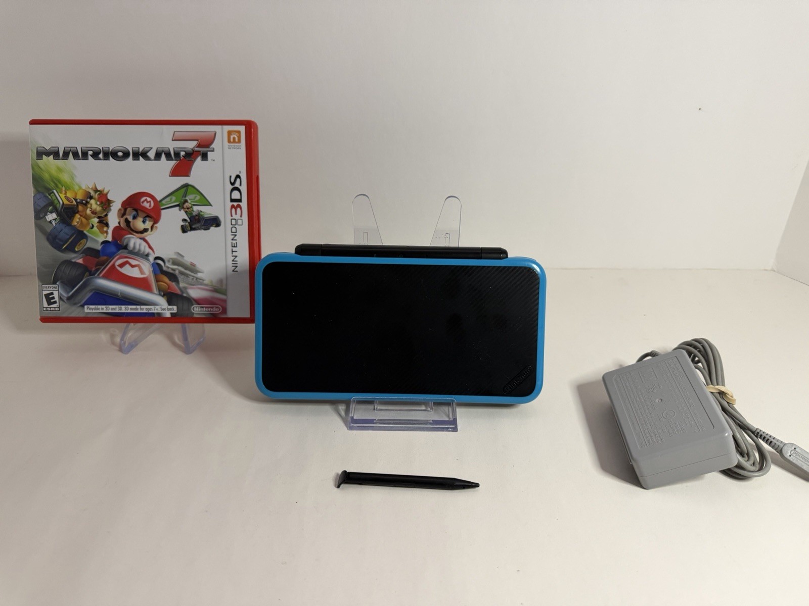 Nintendo New 2DS XL Blue Black Handheld Game Console + Charger + SD + Game