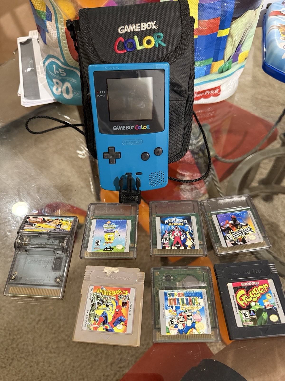 Original Nintendo Gameboy Color Teal with Games And Carrying Case