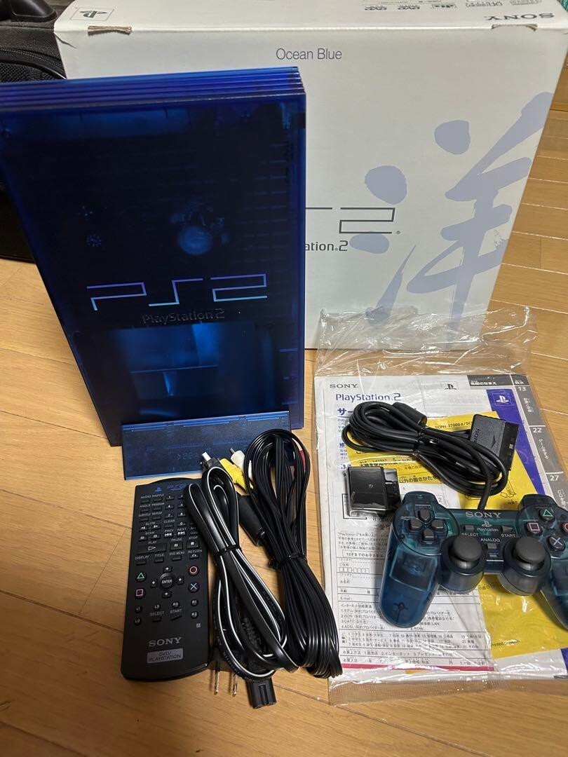 PS2 Ocean Blue SCPH 37000 Box Console Controller Playstation 2 Fat Exellent