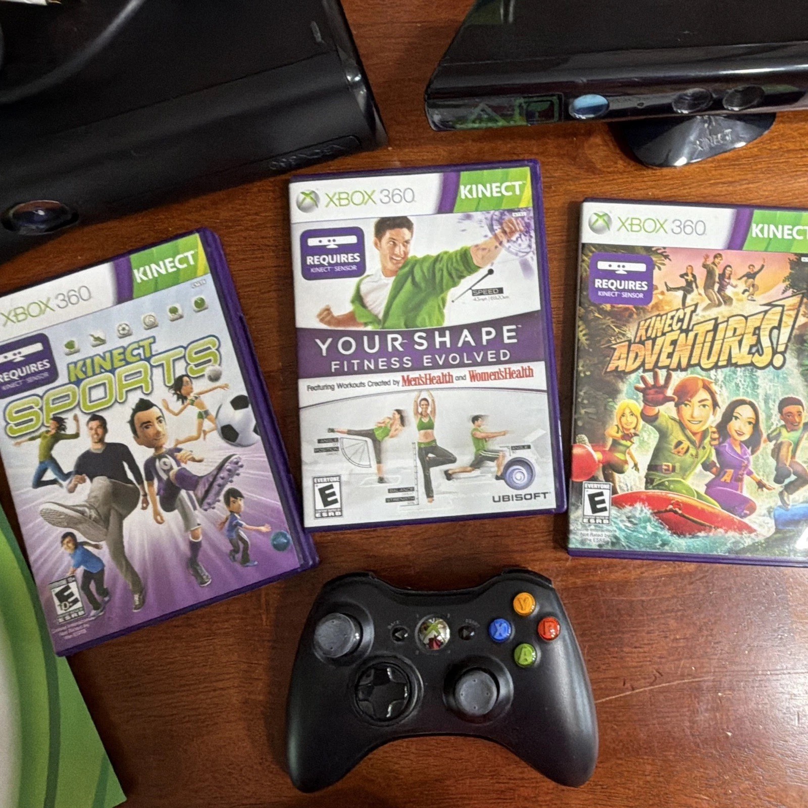 Microsoft Xbox 360 Kinect 4GB Black Bundle Sensor Controller 3 Games