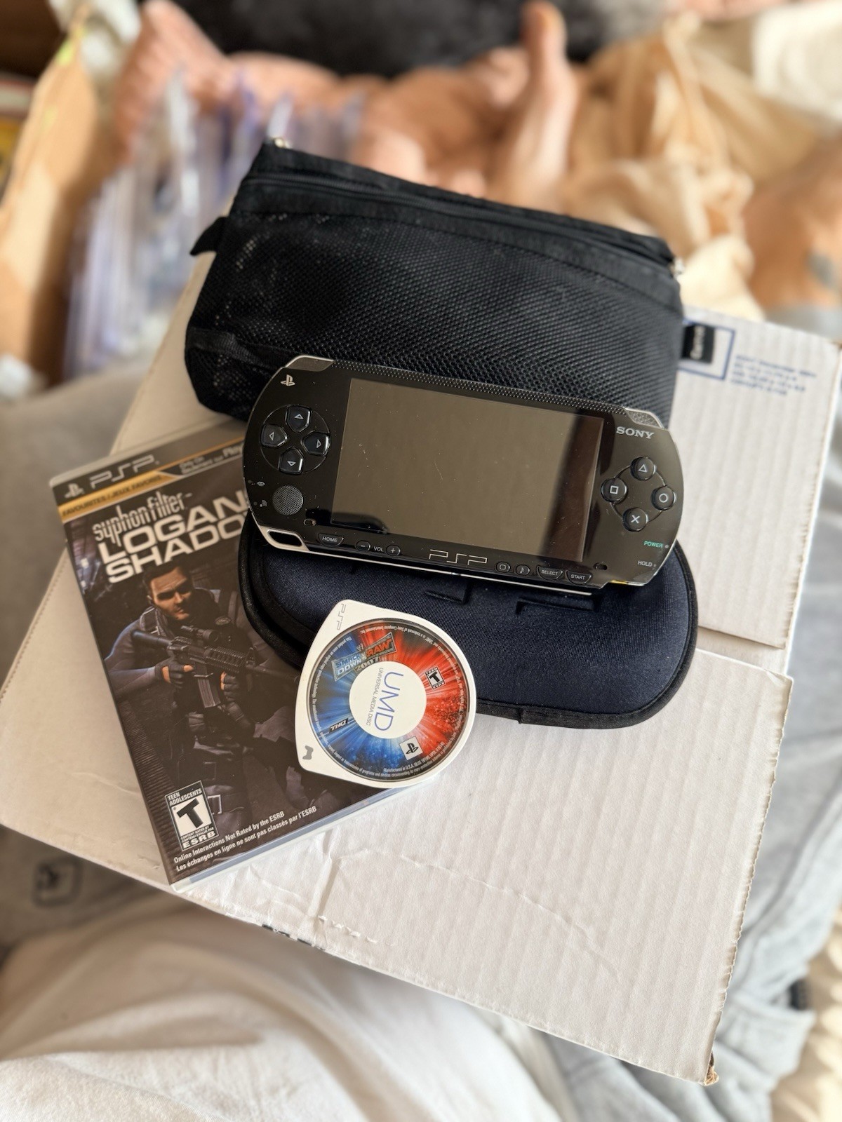 Sony PSP 2000 Handheld Black W/Case Games (Logans Shadow & WWE) Tested VG Bundle