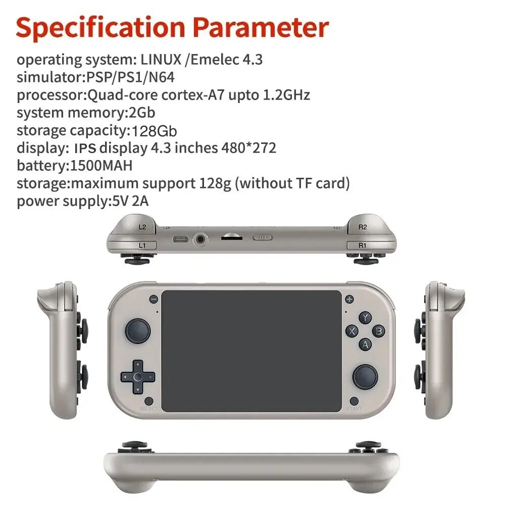 M17 Retro Handheld Game Console Open Source Linux System 4.3 Inch IPS PSP 128GB
