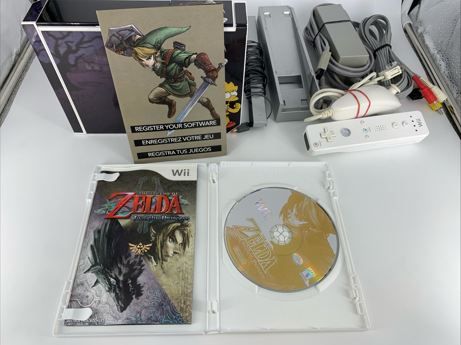 Nintendo Wii Console Bundle SIMPSONS Skin Zelda Link Mario Kart Super Smash