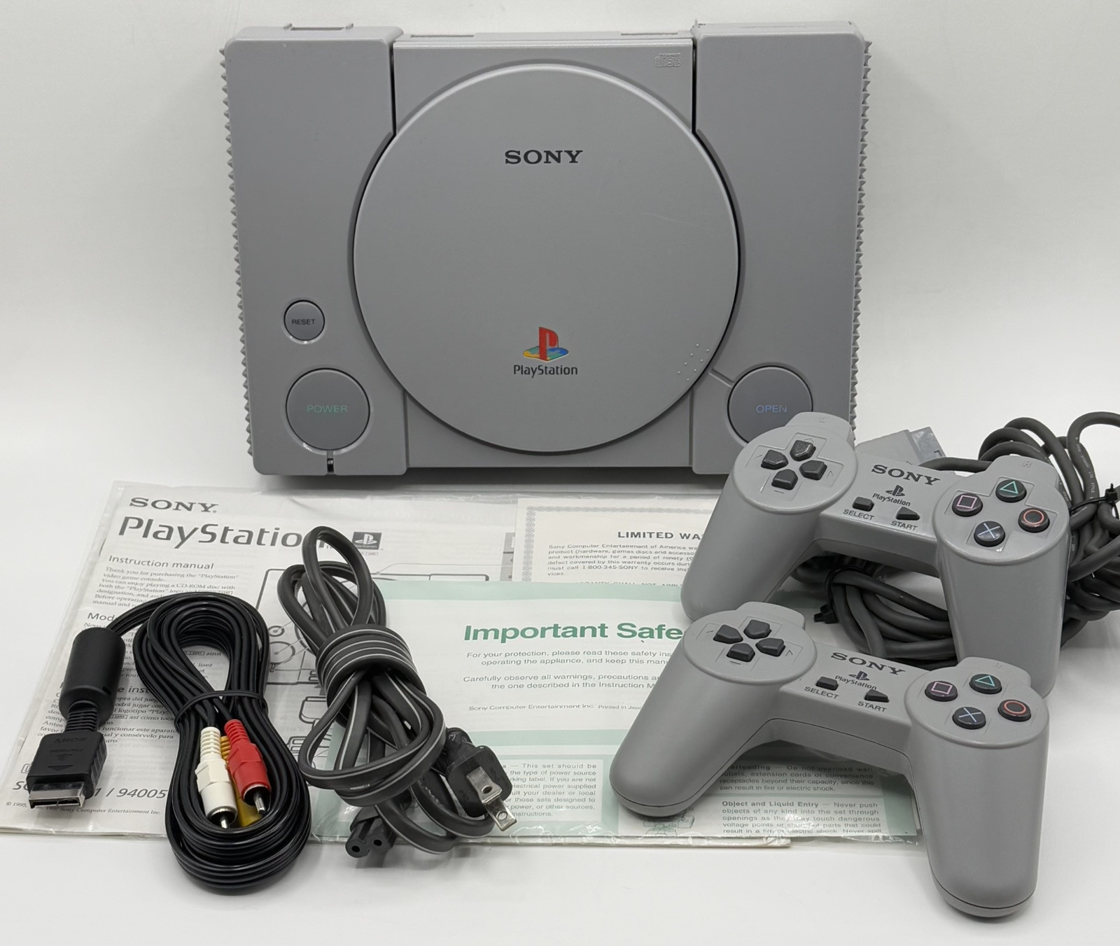 Sony PlayStation 1 PS1 Gray SCPH-5501 Console 2 Controllers & Manual+ Tested #1