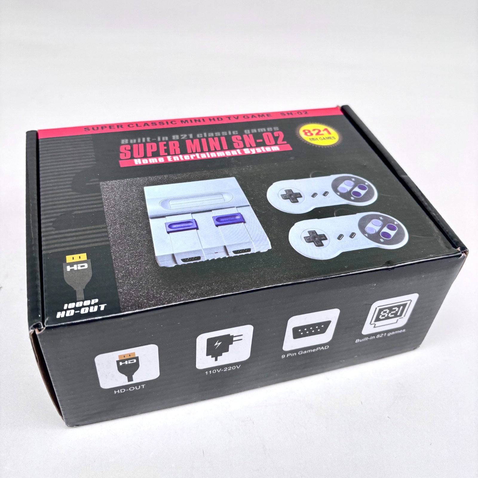 Super Mini SN-02 Retro Game Console 821 Built-in Games HD TV 2 Player Classic