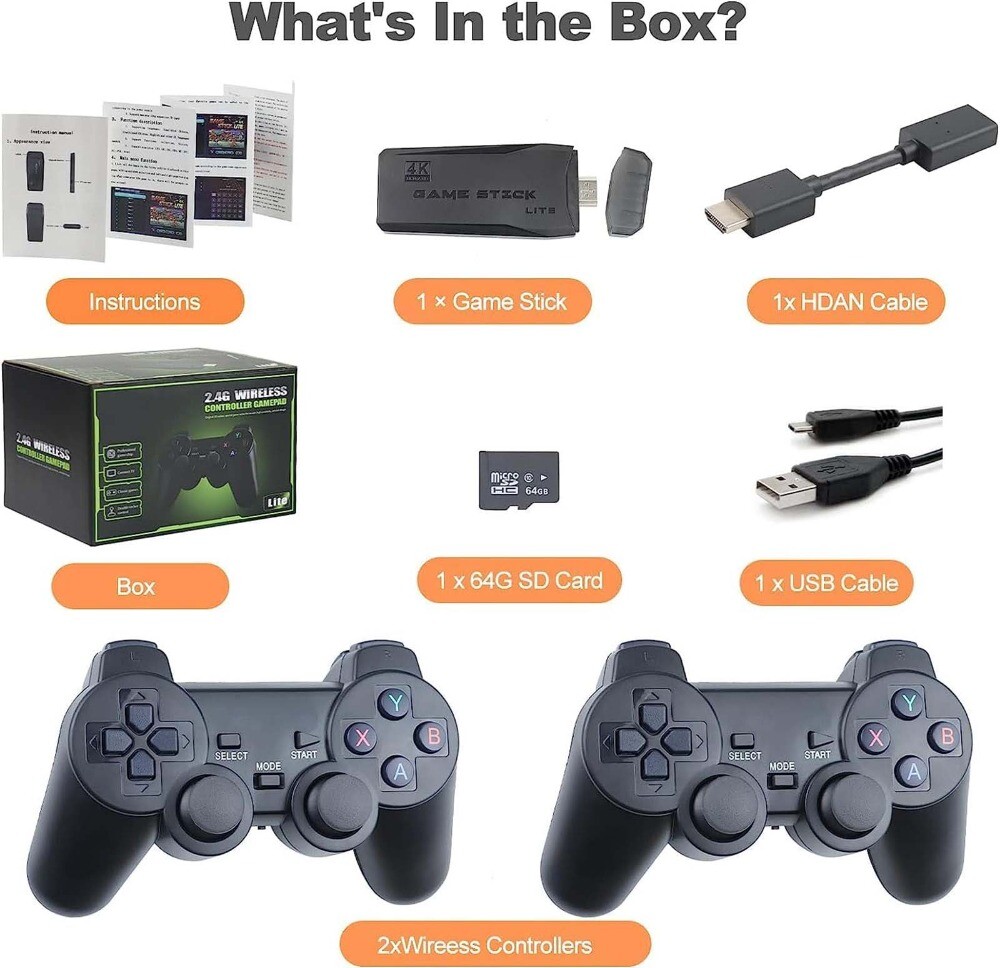 Portable Mini Plug & Play, With 2 Wireless Controllers And A 64G Micro SD Card,