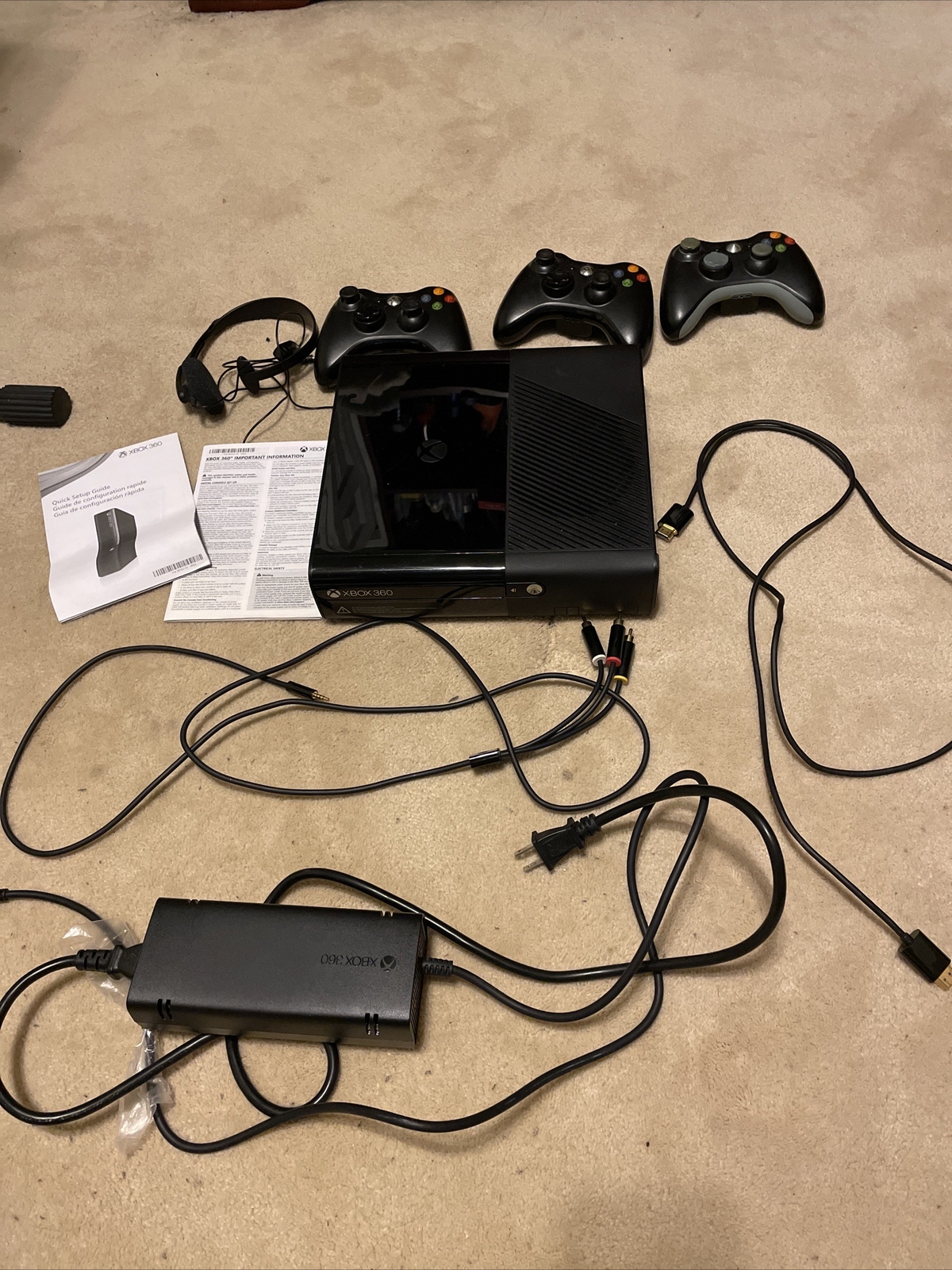 Microsoft Xbox 360 E + 6 Games + 3 Controllers + Necessary Cables