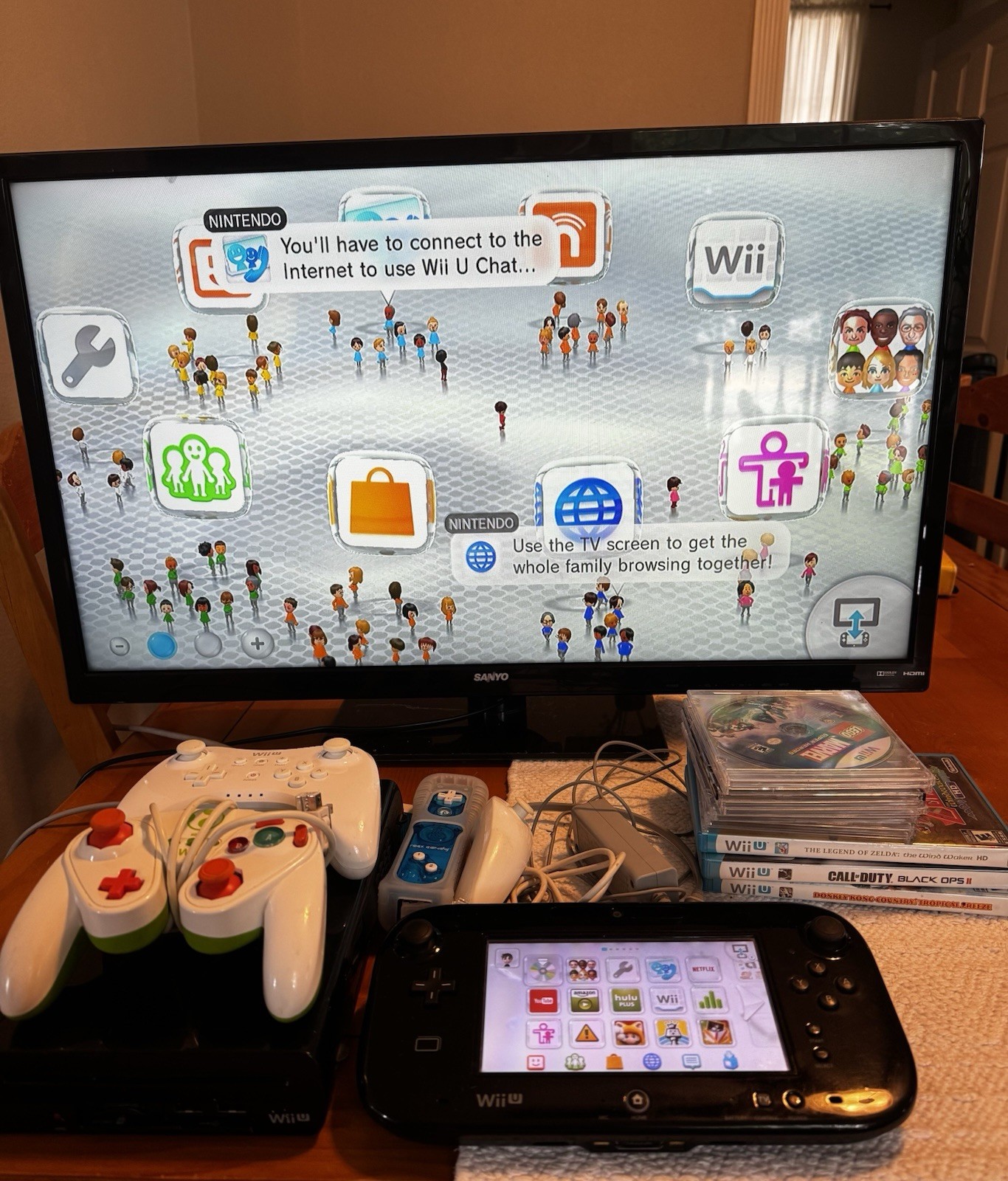 Nintendo Wii U Deluxe 32GB Bundle 10 Games Pro Controller GamePad Tested OEM
