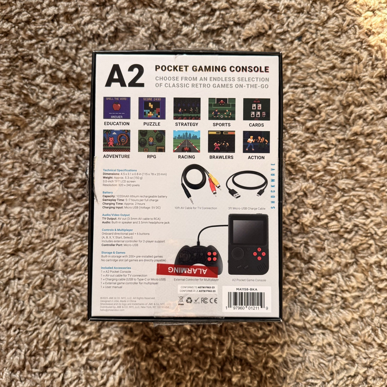 A2 Pocket Gaming Console with 200 Classic Games-NEW/FACTORY SEALED