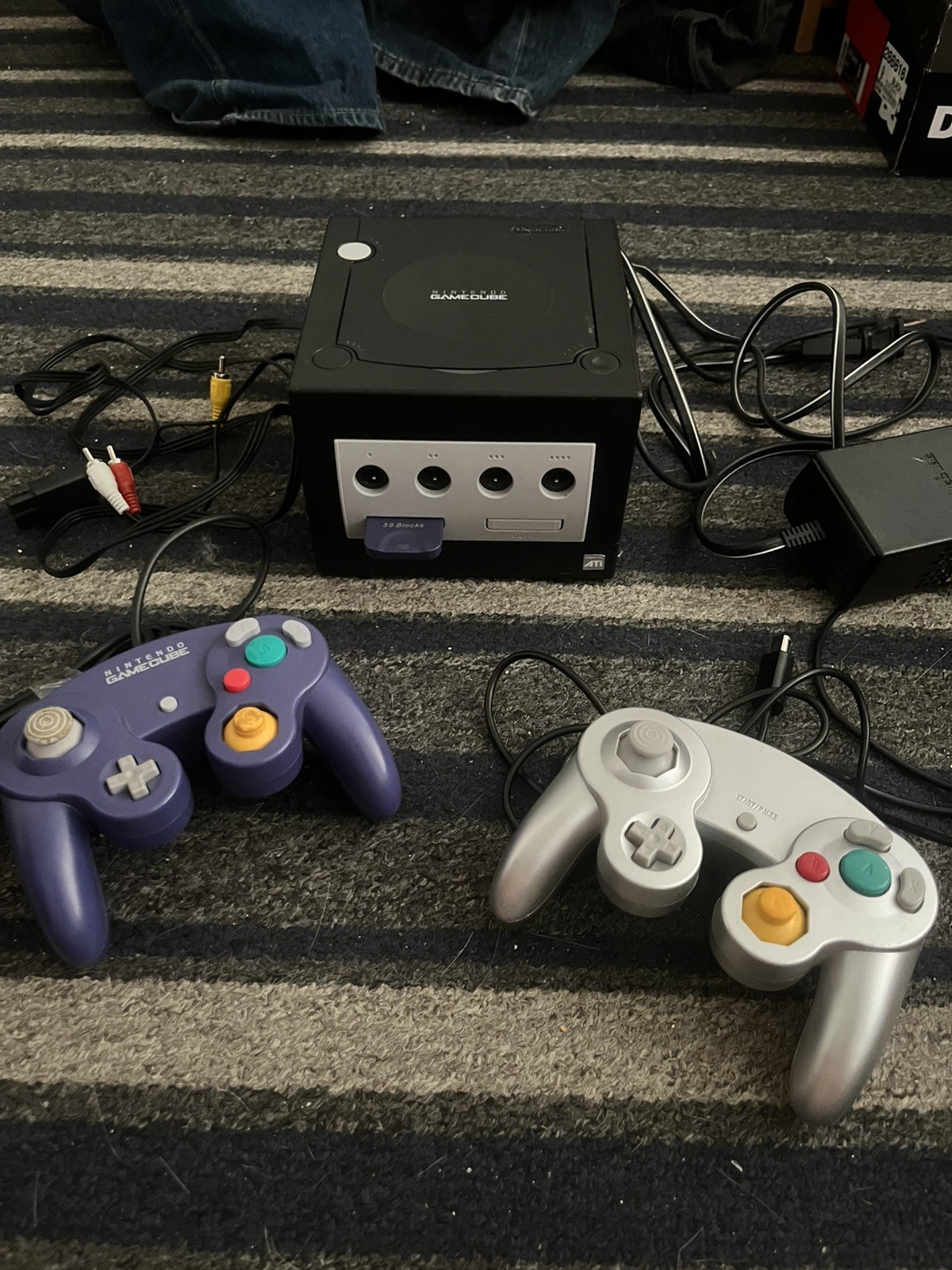 Nintendo GameCube DOL-101 Black and Includes 2 Controllers and memory also wires
