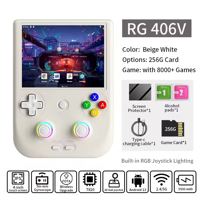RG406V Handheld Game Console Android13 4″ IPS 128GB 5G WiFi BT HDMI