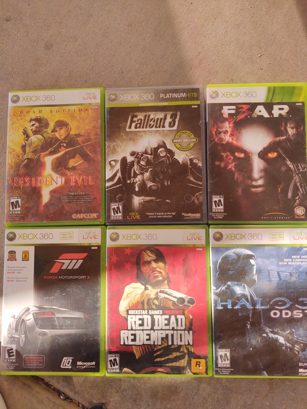 Xbox 360 Games 6 In Lot Resident Evil Gold,Fallout 3,Forza 3, Red Dead Redem