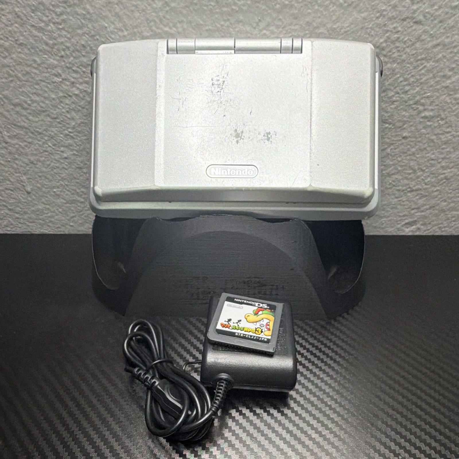 Original DS Handheld Silver With Stylus Charger And Game Tested And Working