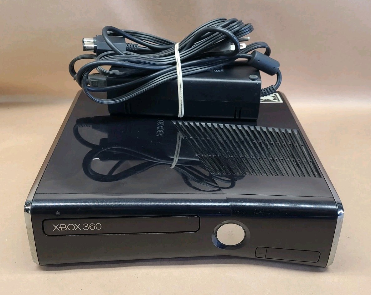 Microsoft Xbox 360 S Slim 250GB HDD Glossy Black w/ Power Cable – Tested Works!