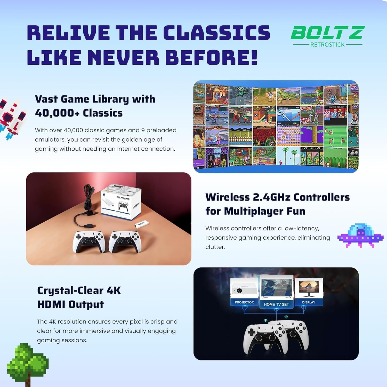 Retro Gaming Console with 40,000+ Classic Video Games 10 Emulators 128GB Storage
