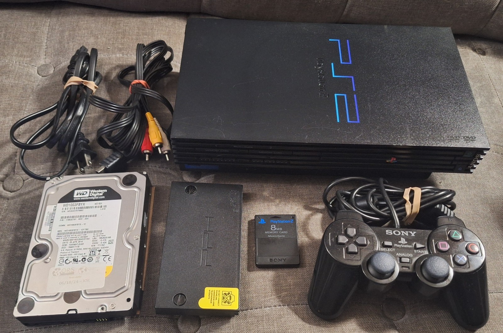 Sony PlayStation 2 Console, 500GB HDD, Memory Card OEM w/ F.M.C.B., Dualshock 2