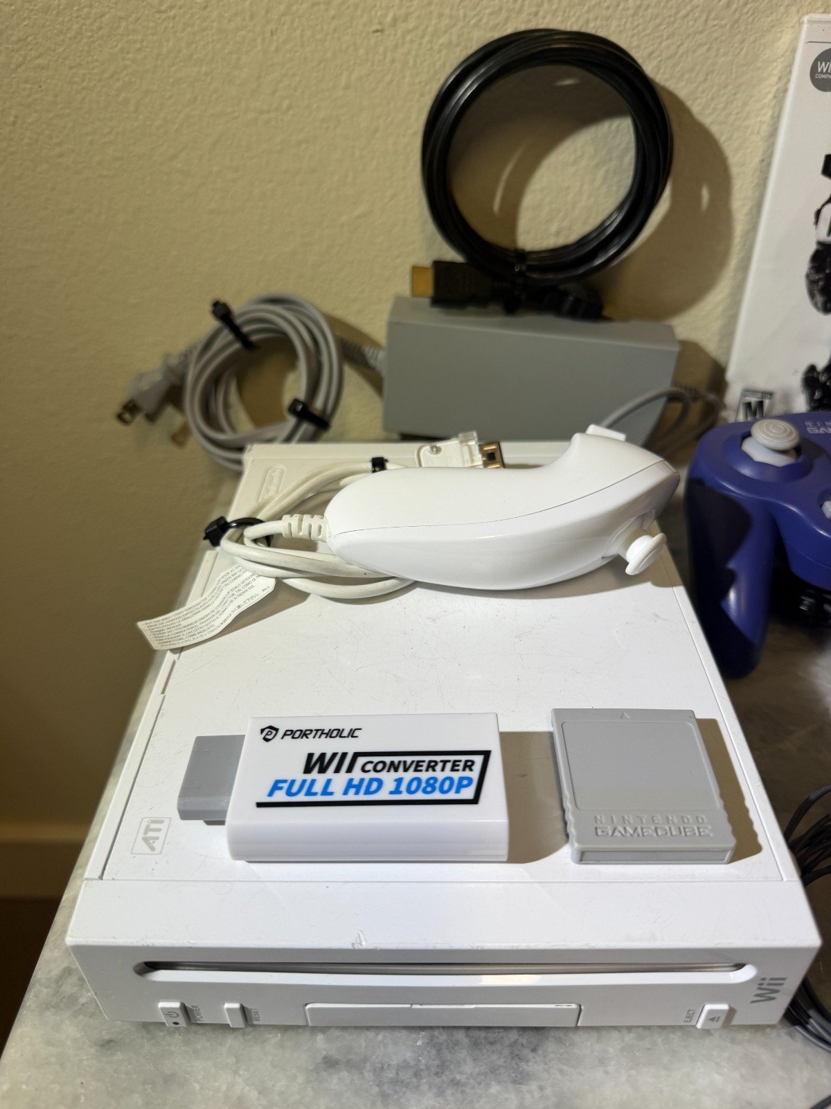 Nintendo Wii GameCube-Compatible Bundle – Indigo Controller & HDMI Adapter