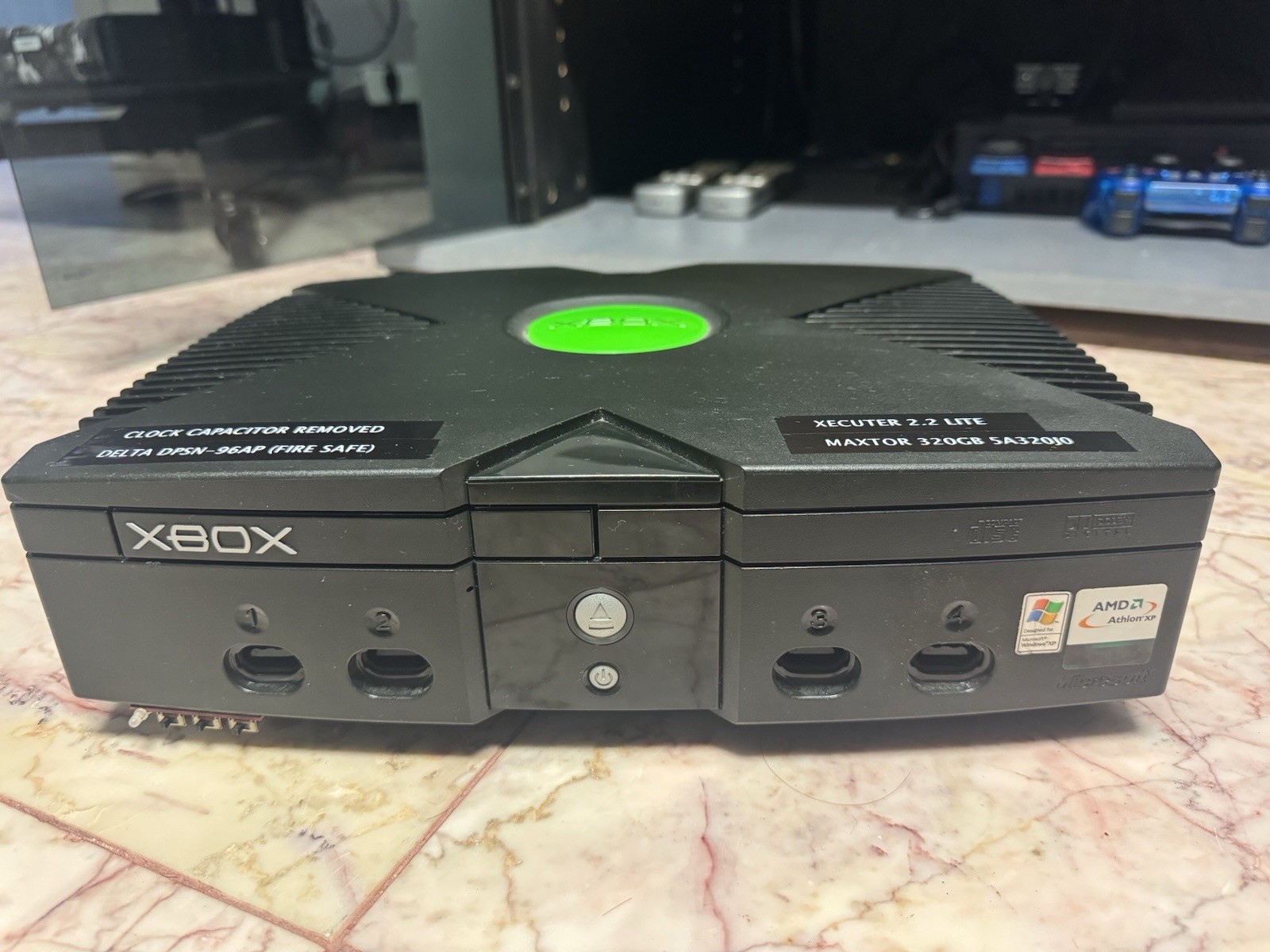 Original Xbox Bundle 320GB Samsung Logitech 4 Controllers DVD Remote USB Games