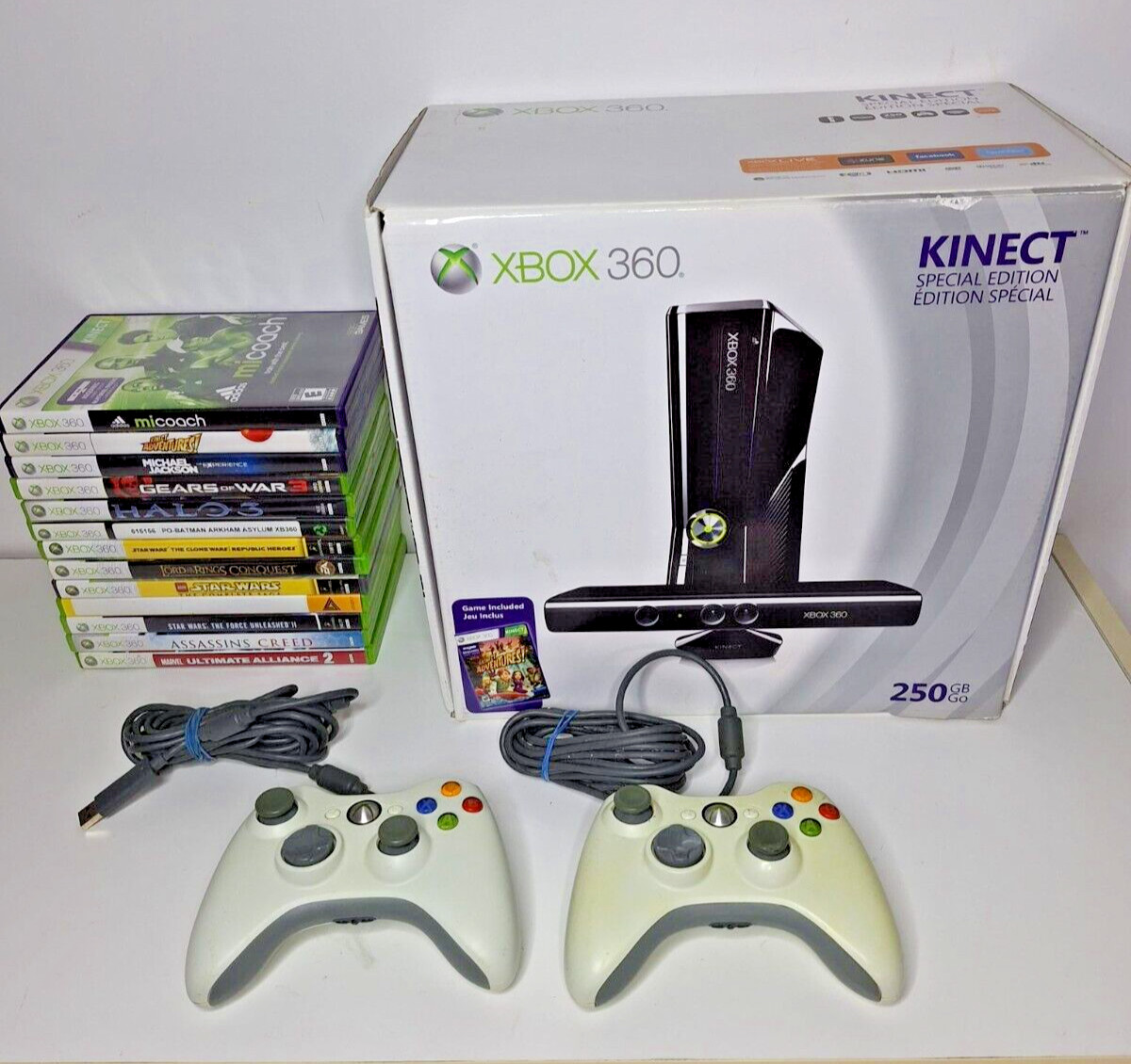 Microsoft Xbox 360 S with Kinect 250GB Glossy Black Console (NTSC) Bundle