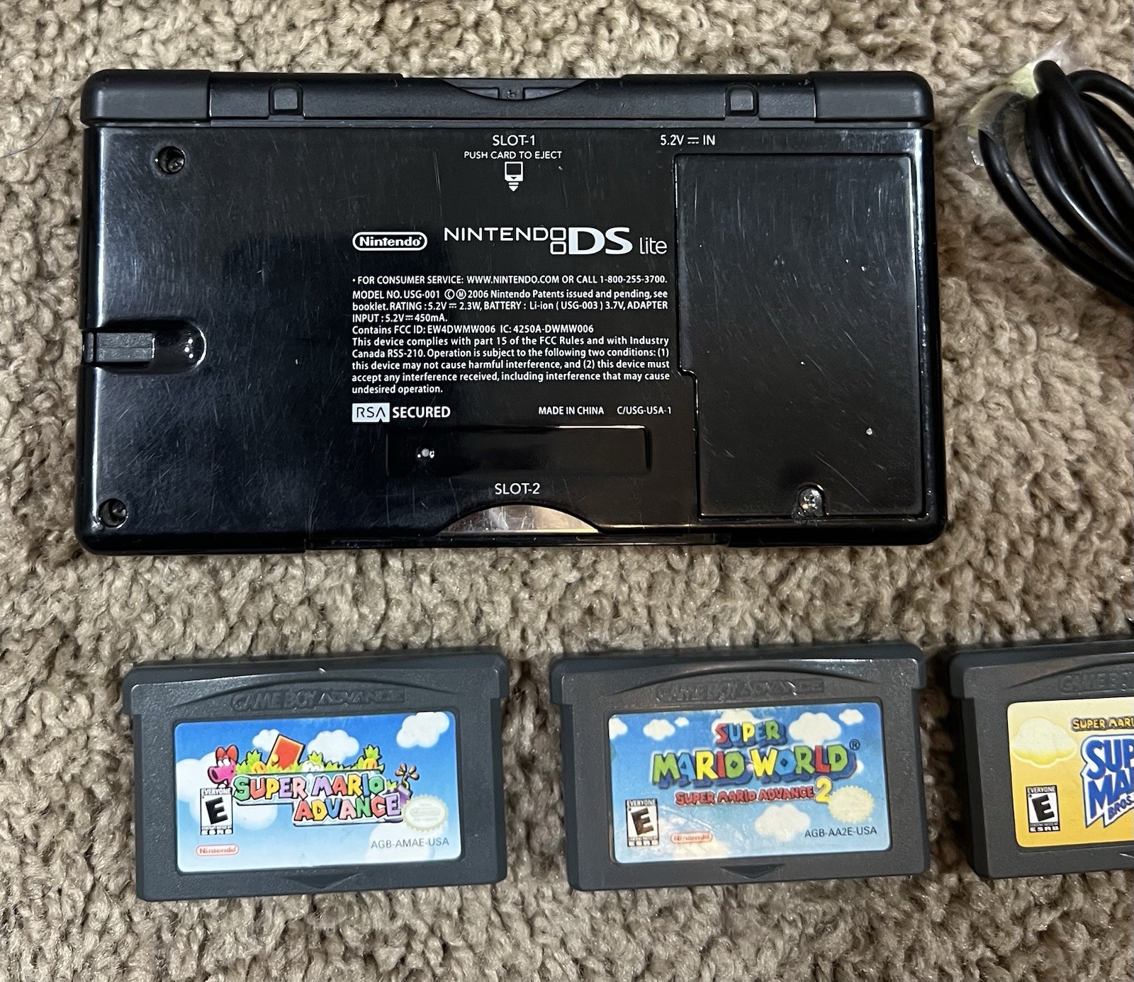 Nintendo DS Lite Bundle With 3 Games Super Mario Advance 1, 2, & 3