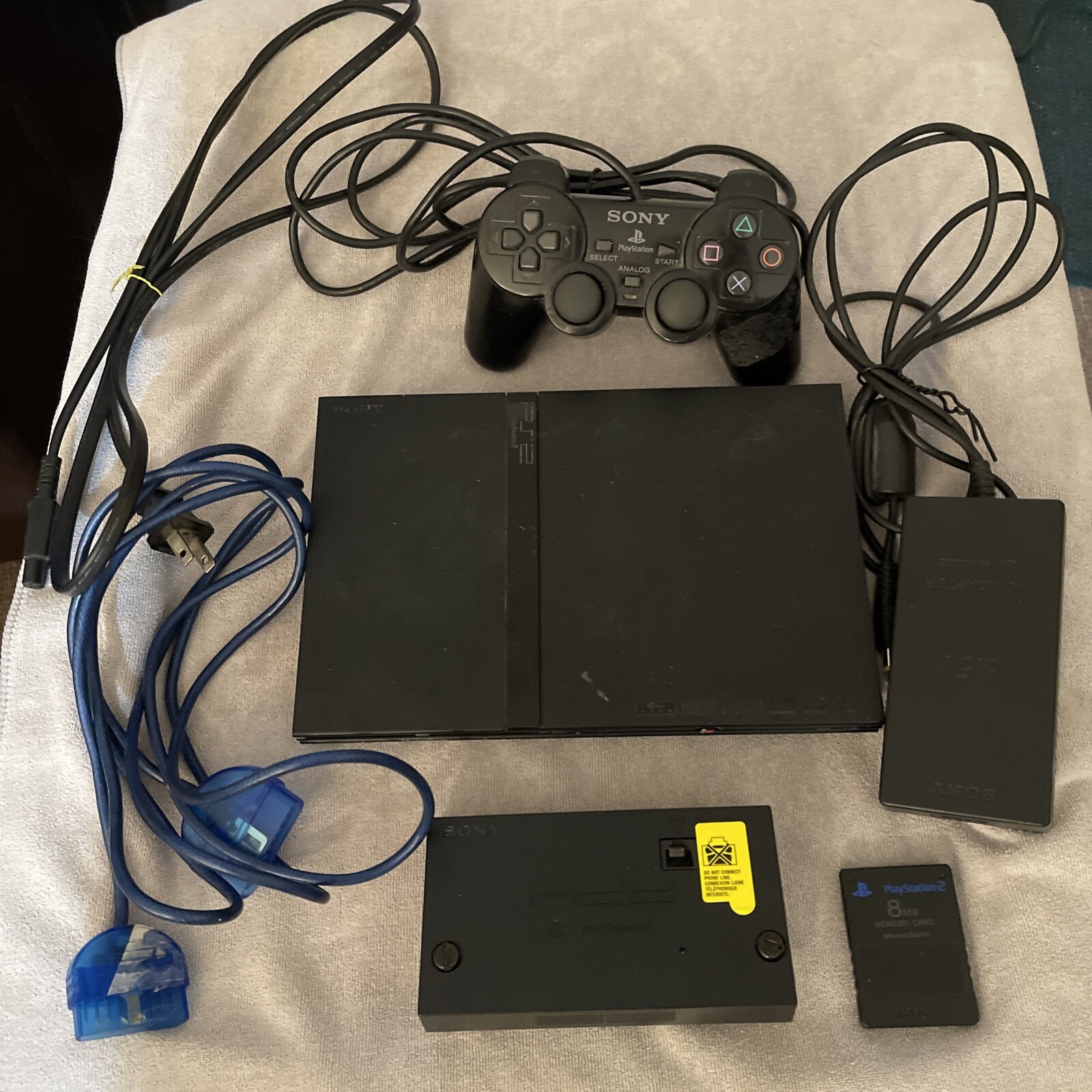 Sony PlayStation 2 Slim Console (SCPH-70012) Cords Controller Memory Card & HDD