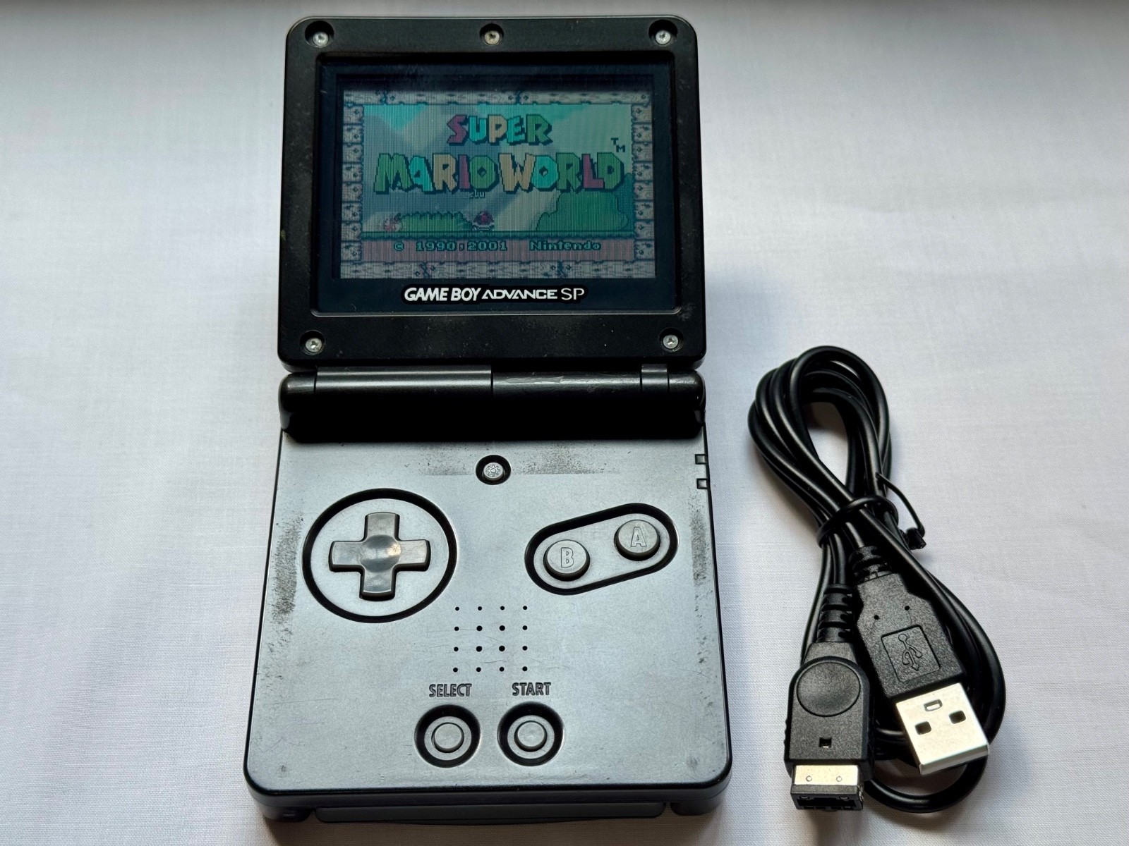 Nintendo Gameboy Advance SP AGS001 Onyx Black Handheld w/ USB Cable & Battery