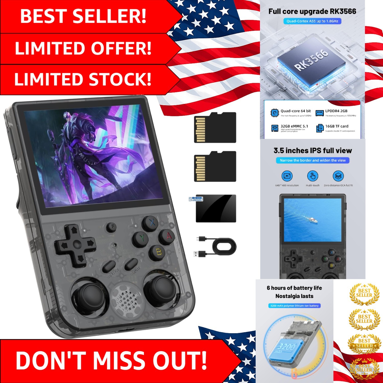 Portable RG353VS Gaming Console – 64-Bit Processing, Bluetooth, 5G WiFi