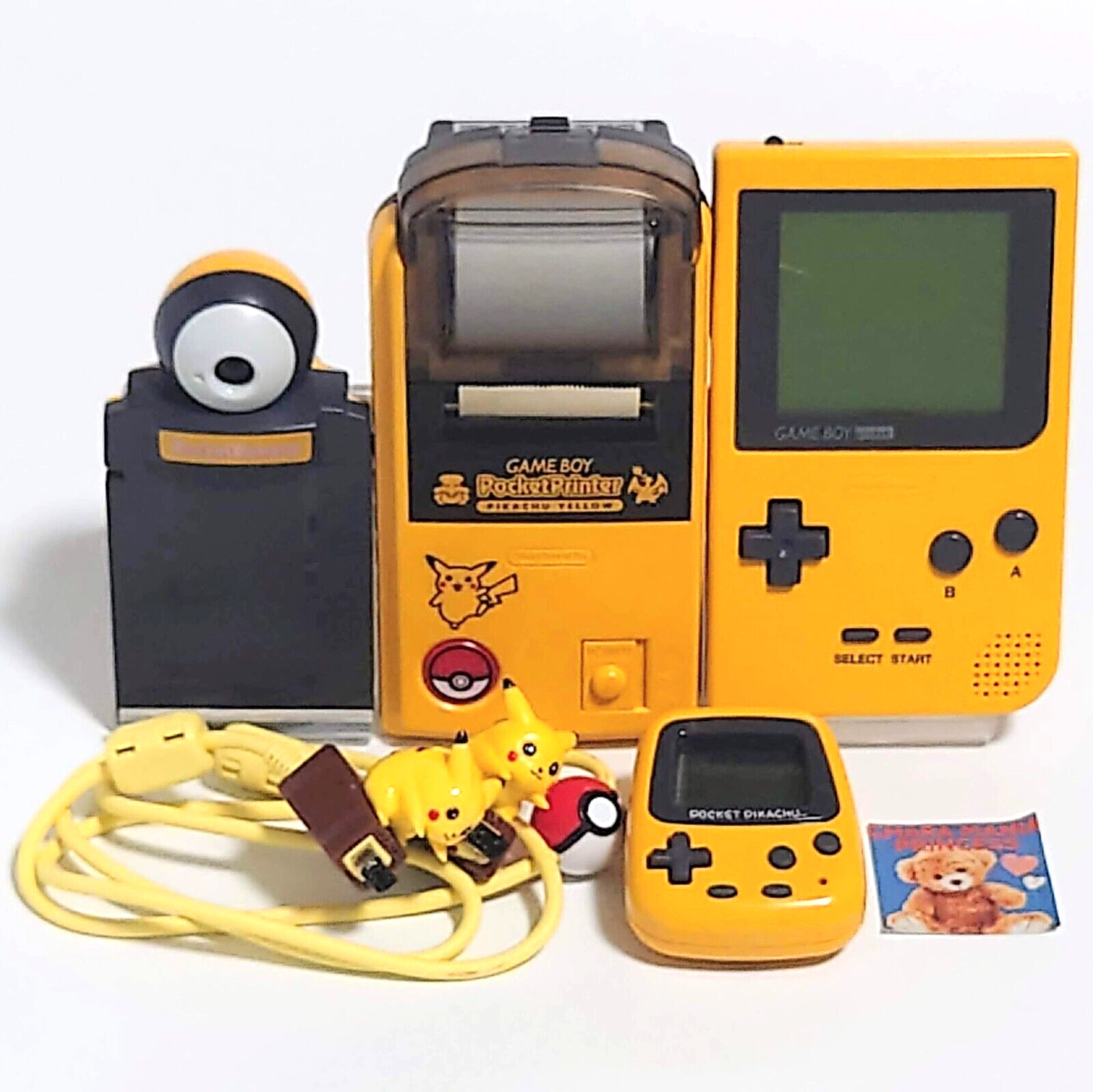 Nintendo Gameboy GB Pocket Printer Pikachu Camera Cable Yellow Set Tested Japan