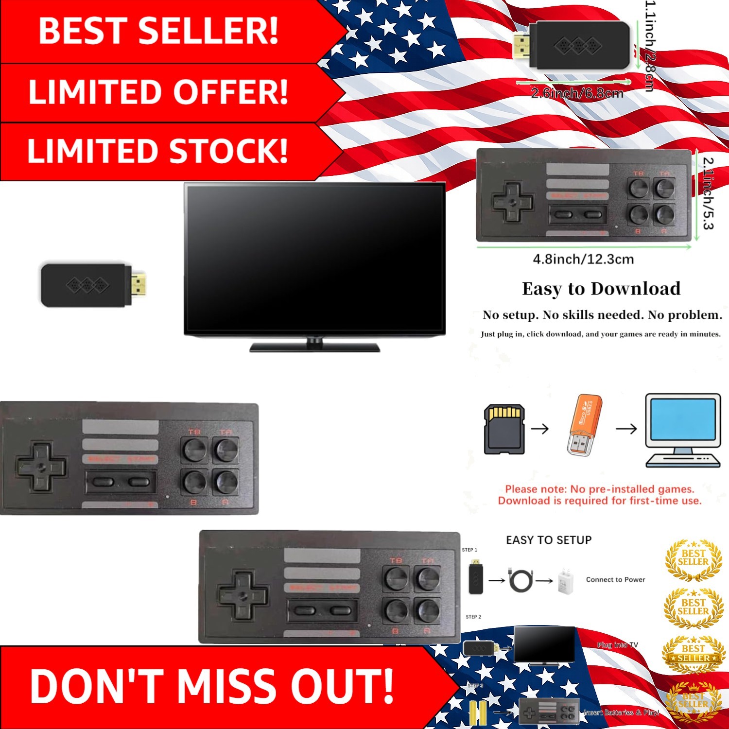 Retro Video Game System with 2 Wireless Controllers – Ideal for Game Night!