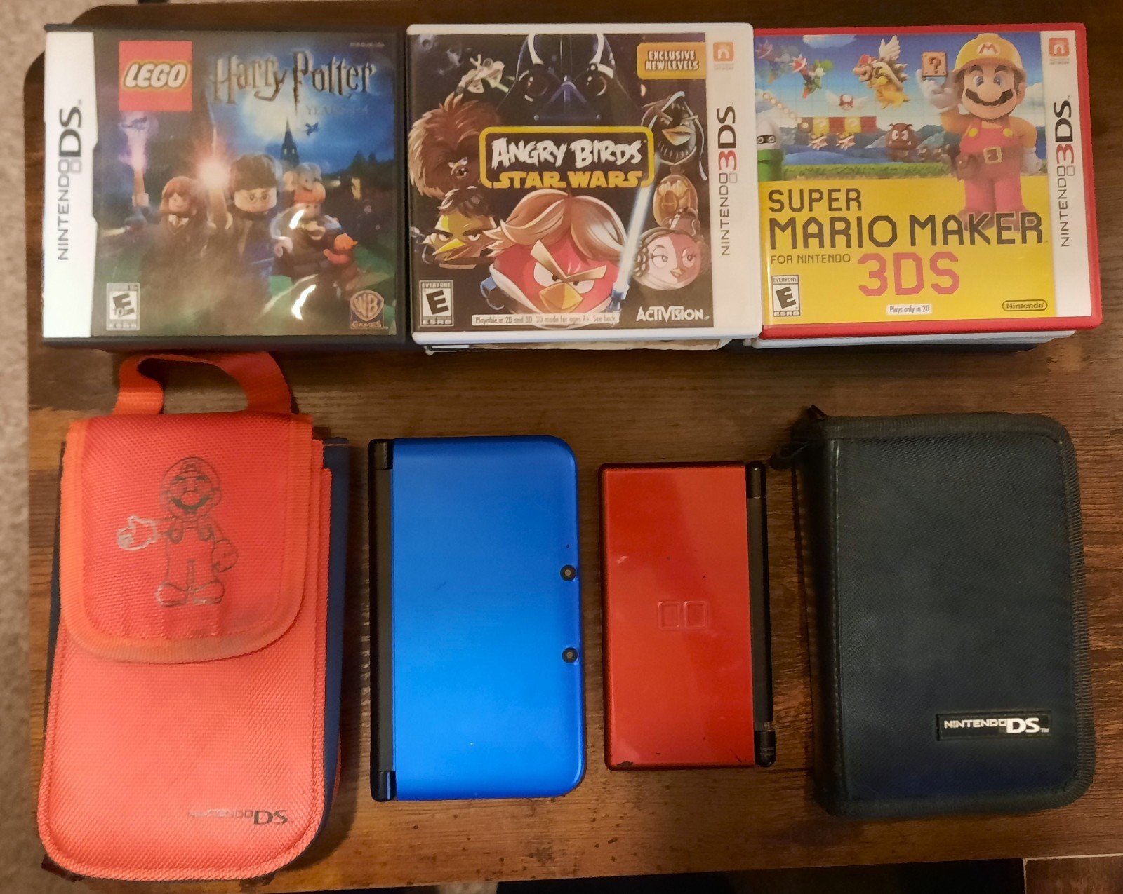 Nintendo 3DS XL Blue SPR-001 w/ Charger 15 Games Case SD Card + DS Lite and Case