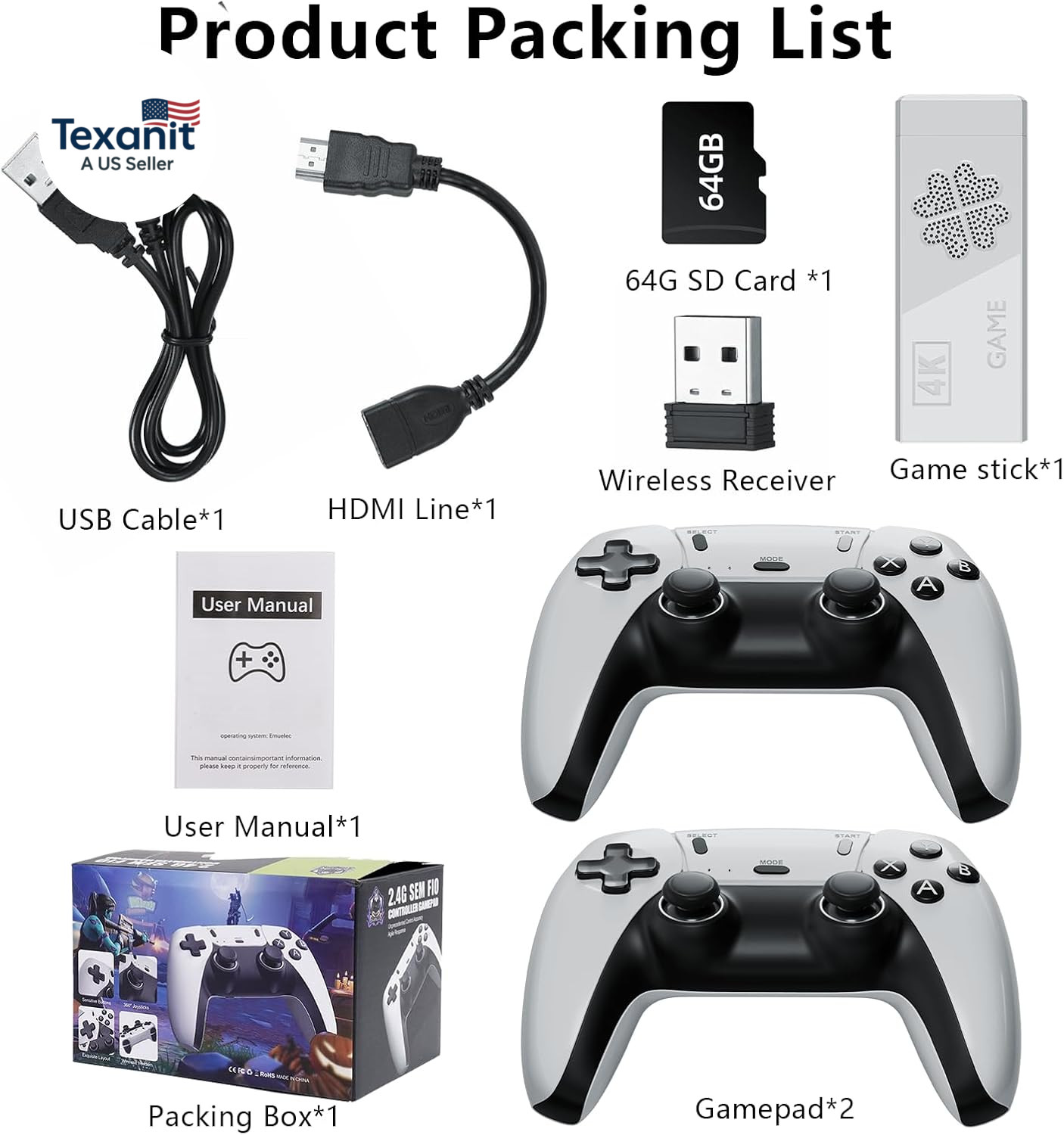2026 Upgraded Wireless Retro Gaming Console Stick 4K HDMI, Retro Video Game Cons