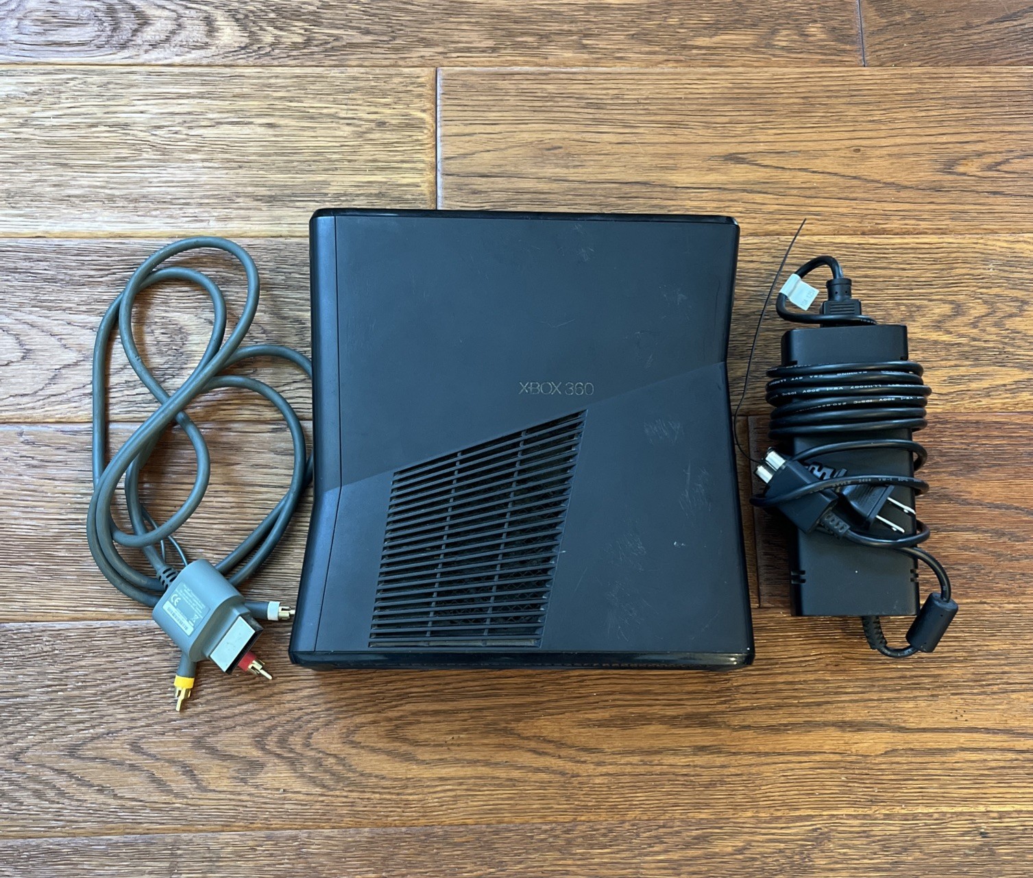 Microsoft Xbox 360 S Slim 250GB Console Power AV Cables Tested No Controller