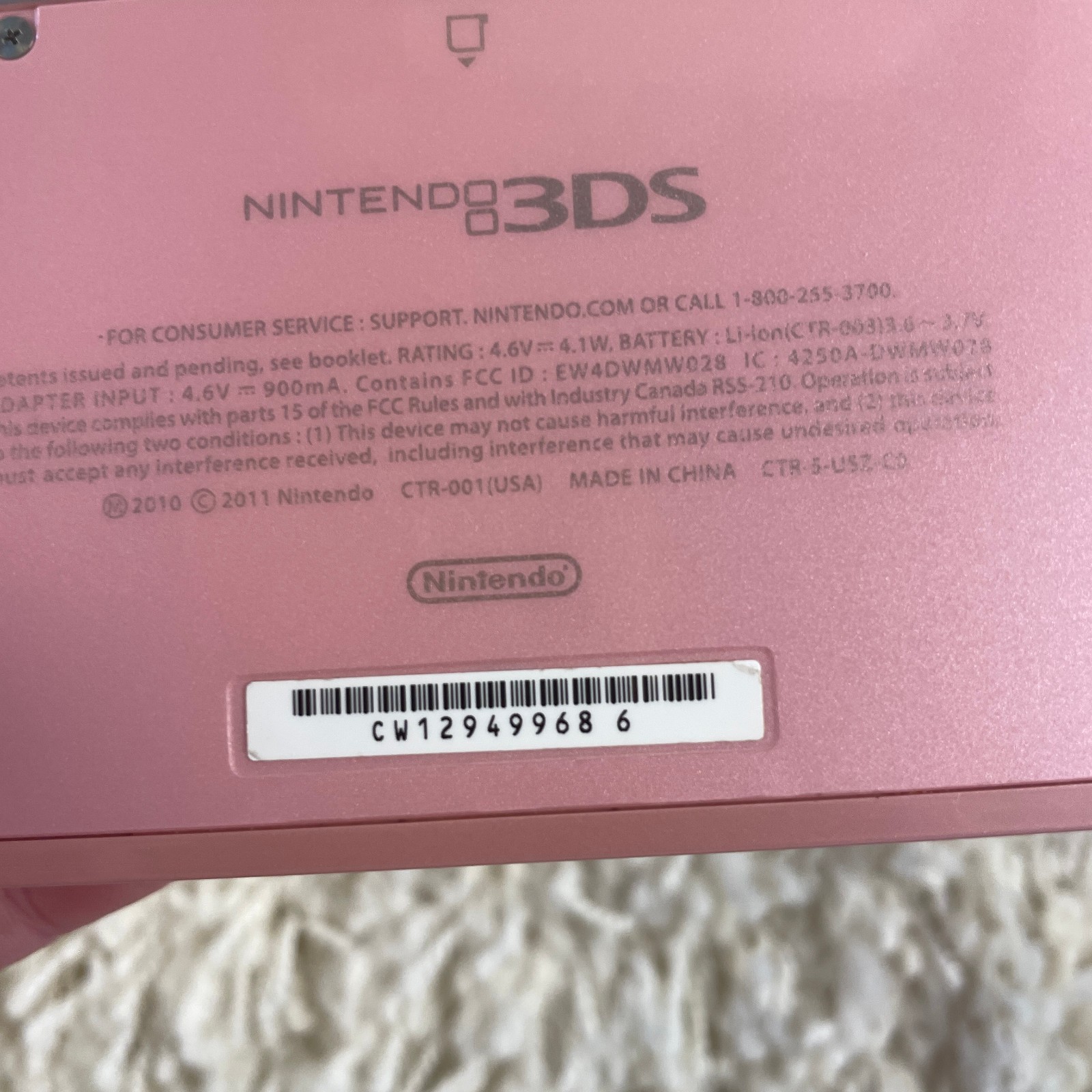 Nintendo 3DS Pearl Pink Handheld Handheld Console System CTR-001 Tested