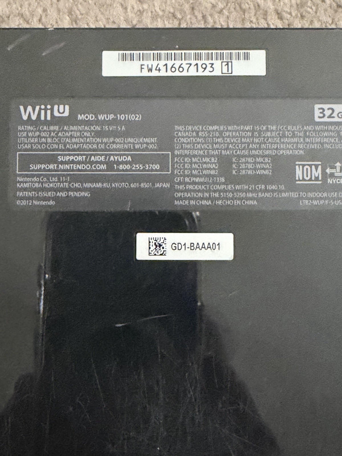 Nintendo Wii U WUP-101(02) Black Console Only With OEM Power Supply UNTESTED
