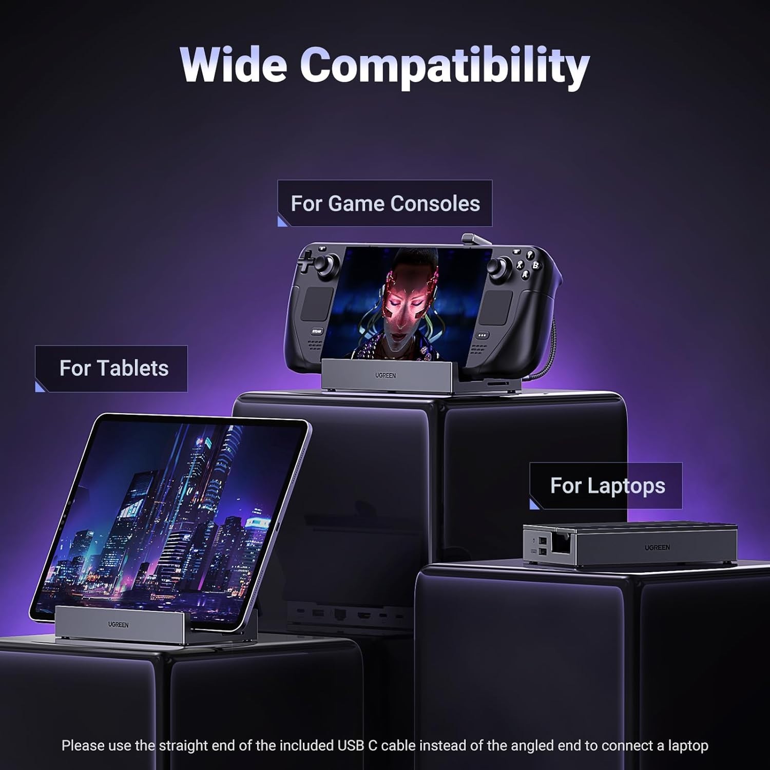 Compact Dock for Steam Deck and Rog Ally with Adjustable Stand and Fast Charging