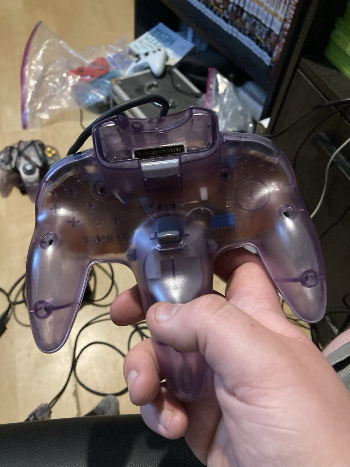 Nintendo 64 Black Console With 2 Purple Controllers And Power Cables