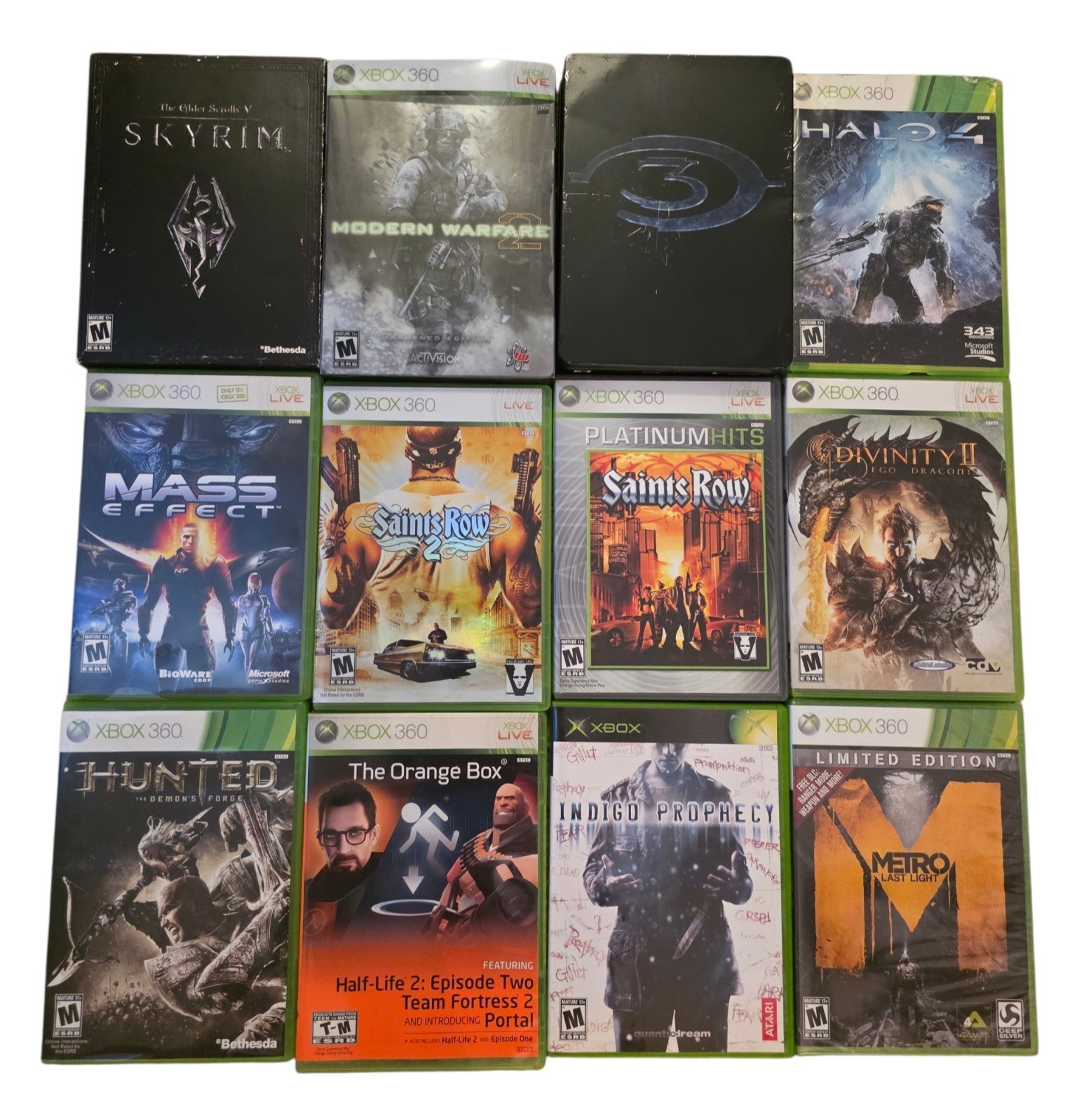 Xbox 360 E 500GB Bundle 12 GAMES & 2 OEM Wireless 360 Controllers TESTED+CLEANED