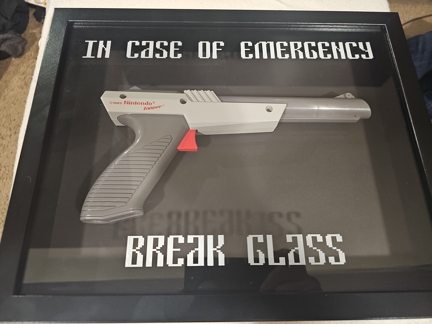Nintendo Duck Hunt Zapper Gun In Case Of Emergency Wall Frame Art Game Retro