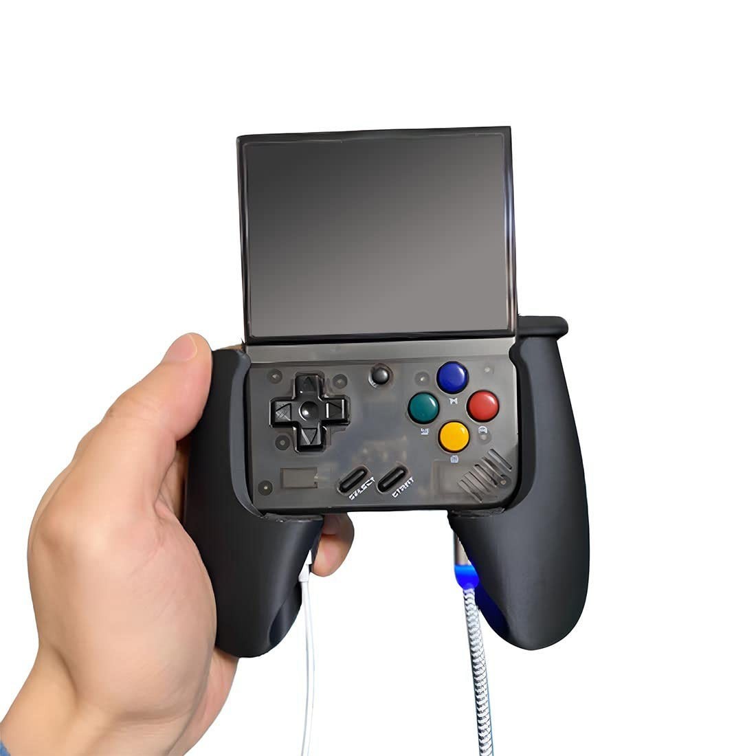 Compact Handheld Game Console – Miyoo Mini Plus Grip, Black – Retro Gaming Devic