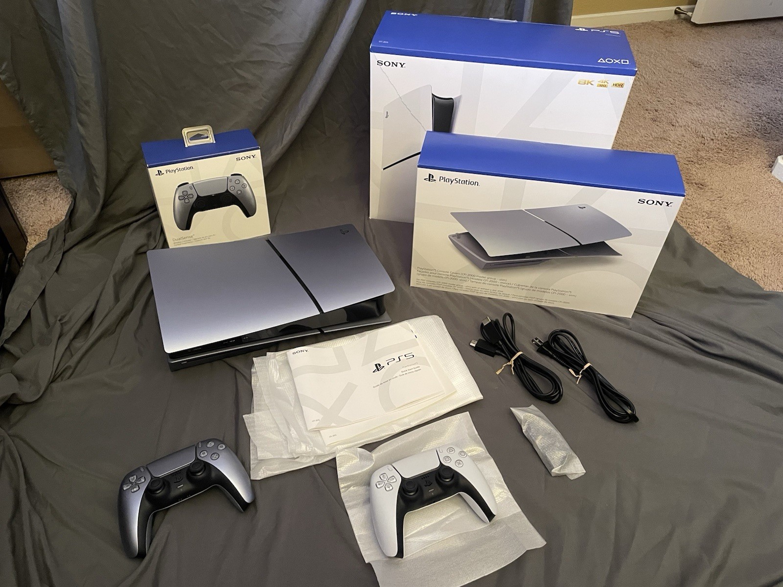 Sony PlayStation 5 Slim 1TB With Sterling Silver Covers &controller