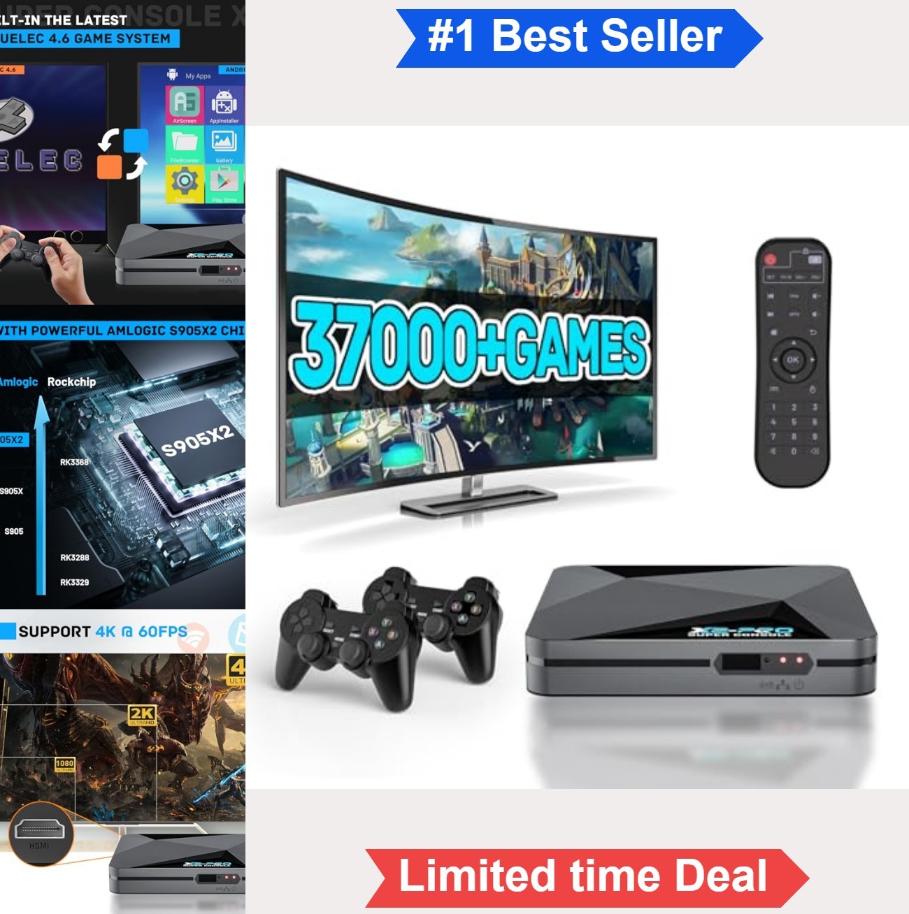 Retro Game Console 37000+ Games Android 9.0 Emuelec 4.6 4K UHD Output 2.4G 5G