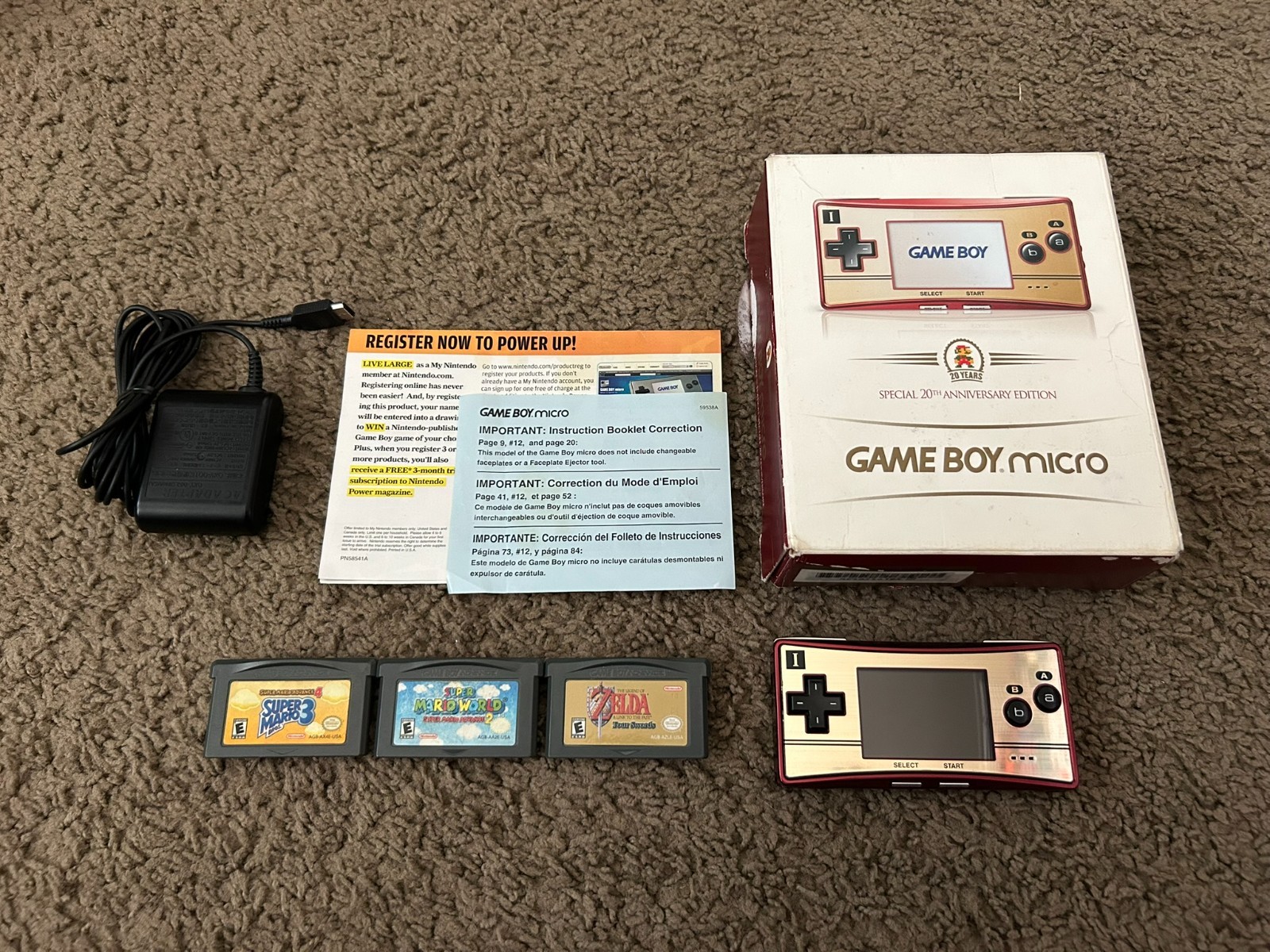 Nintendo Game Boy Micro 20th Anniversary Edition Handheld System in Box + Games