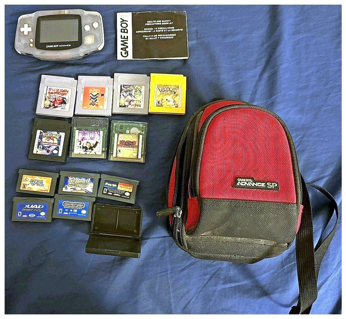 VINTAGE NINTENDO Glacier GBA Console Bundle: 12 Games 🟨 Pokemon Yellow ✅ TESTED
