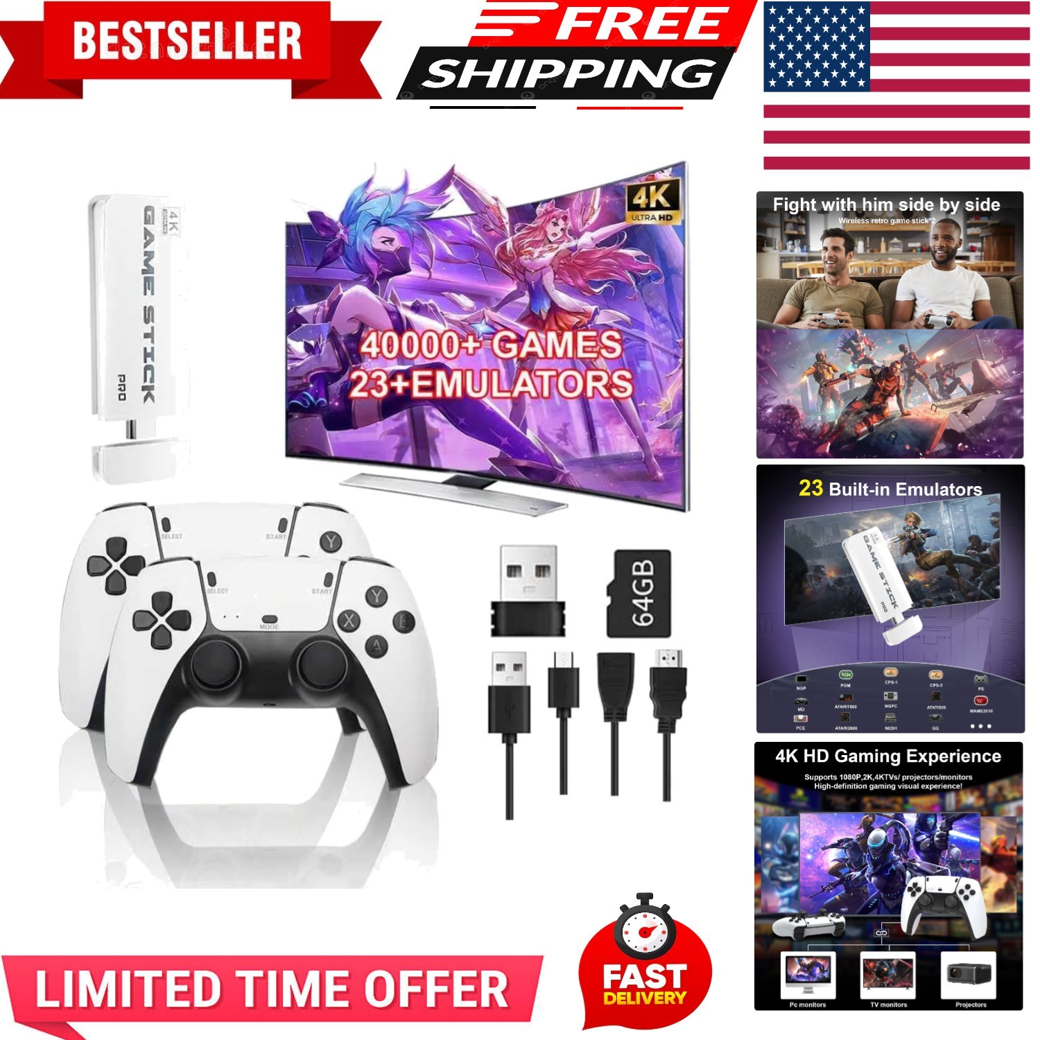 2026 New Retro Gaming Console, Retro Gaming Stick Pro with 40,000+ Classic Ga…