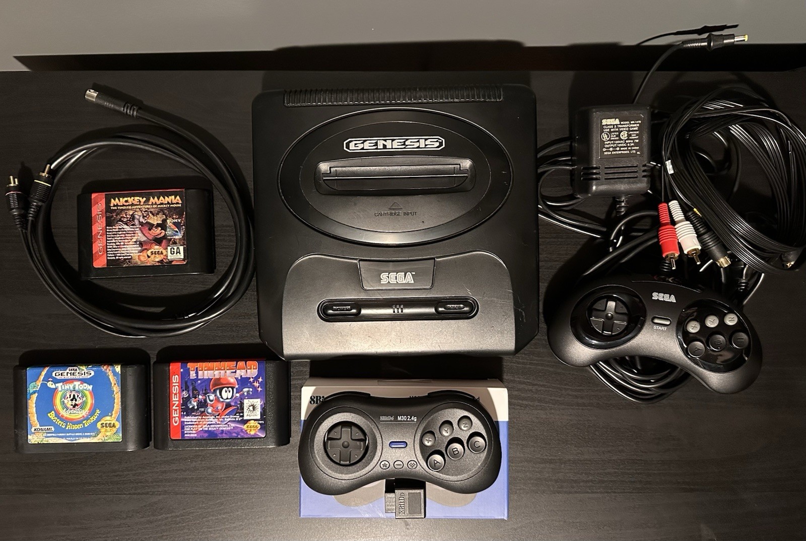 Sega Genesis 3 Game Bundle – 8BitDo Wireless M30 – OEM power adapter + cables