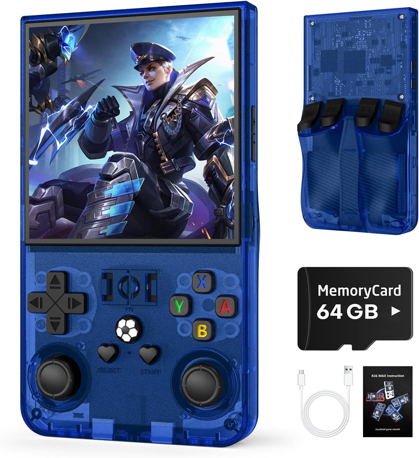 Transparent Blue R36MAX Handheld 64GB 4.0 IPS