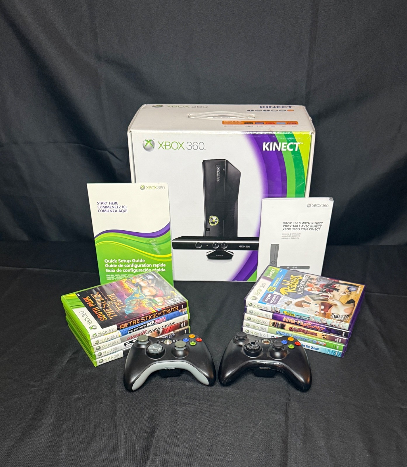 Microsoft Xbox 360 S Console with Kinect: 2 controllers, 10 games TESTED