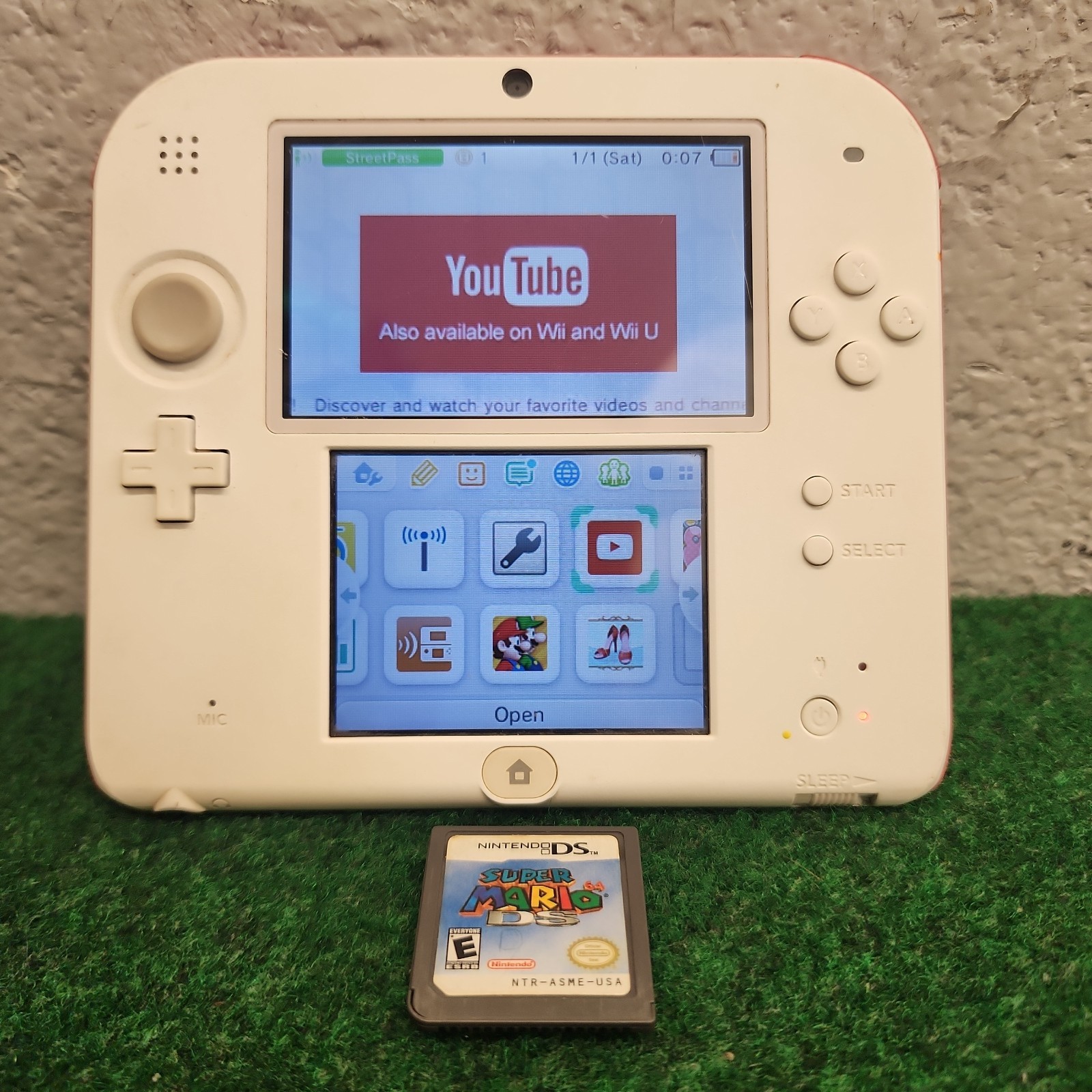 Nintendo 2DS Scarlet Red/White With Super Mario 64 DS No Stylus No Charger