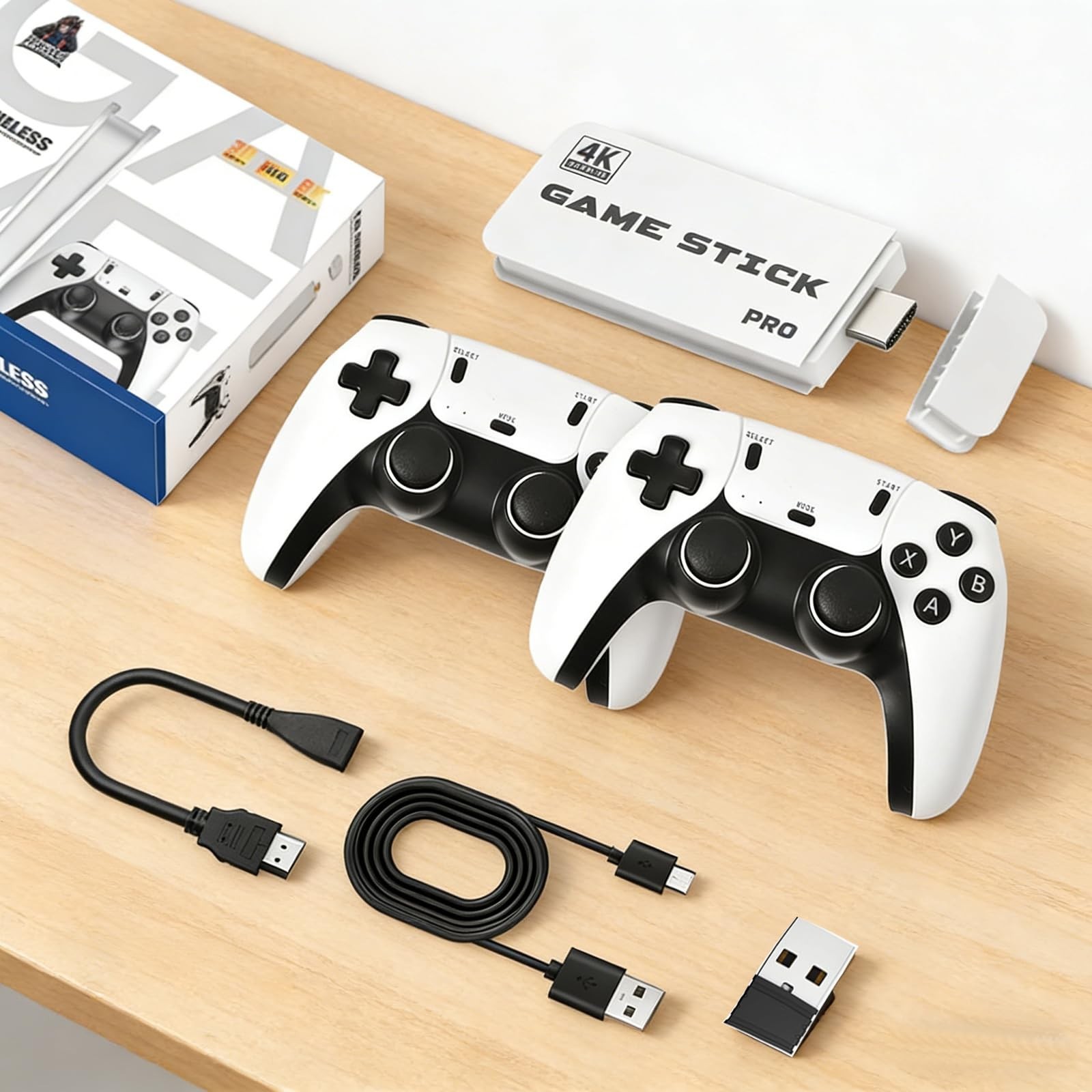 128GB Retro Game Console Stick – Plug & Play HDMI, Dual Wireless Controllers, Mu