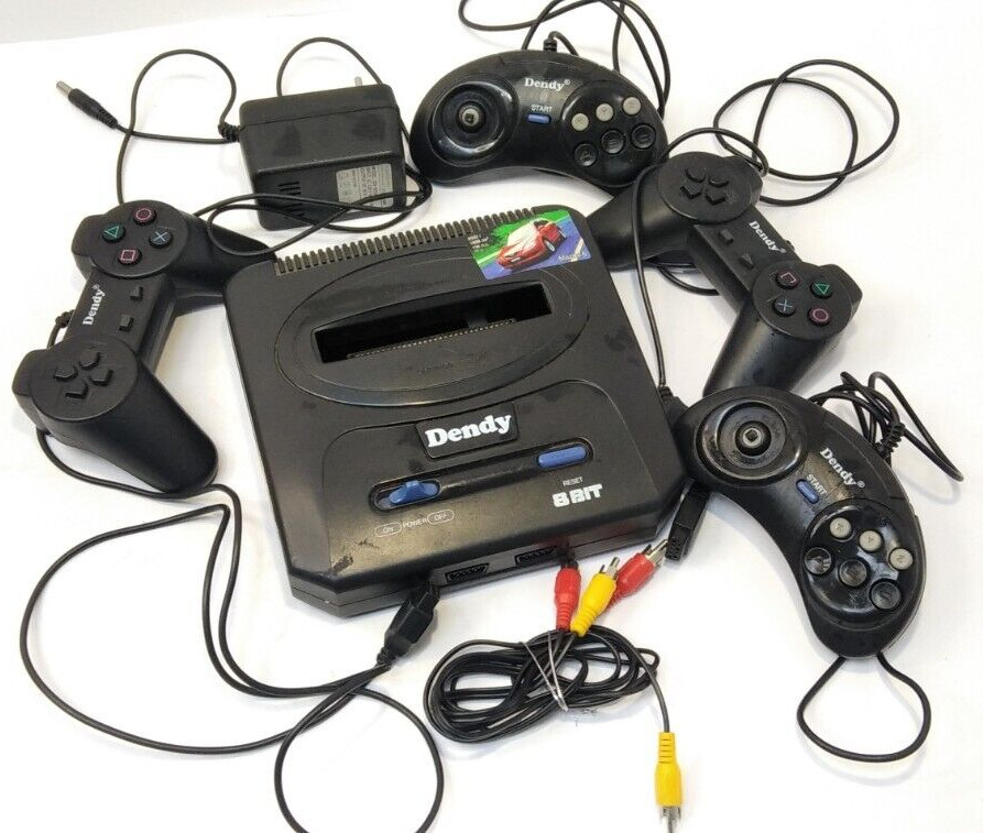vintage video console DENDY 8 bit joysticks power supply cords